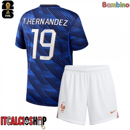 Francia Theo Hernandez #19 Prima Maglia Bambino Mondiali 2026 Manica Corta (+ Pantaloni corti)